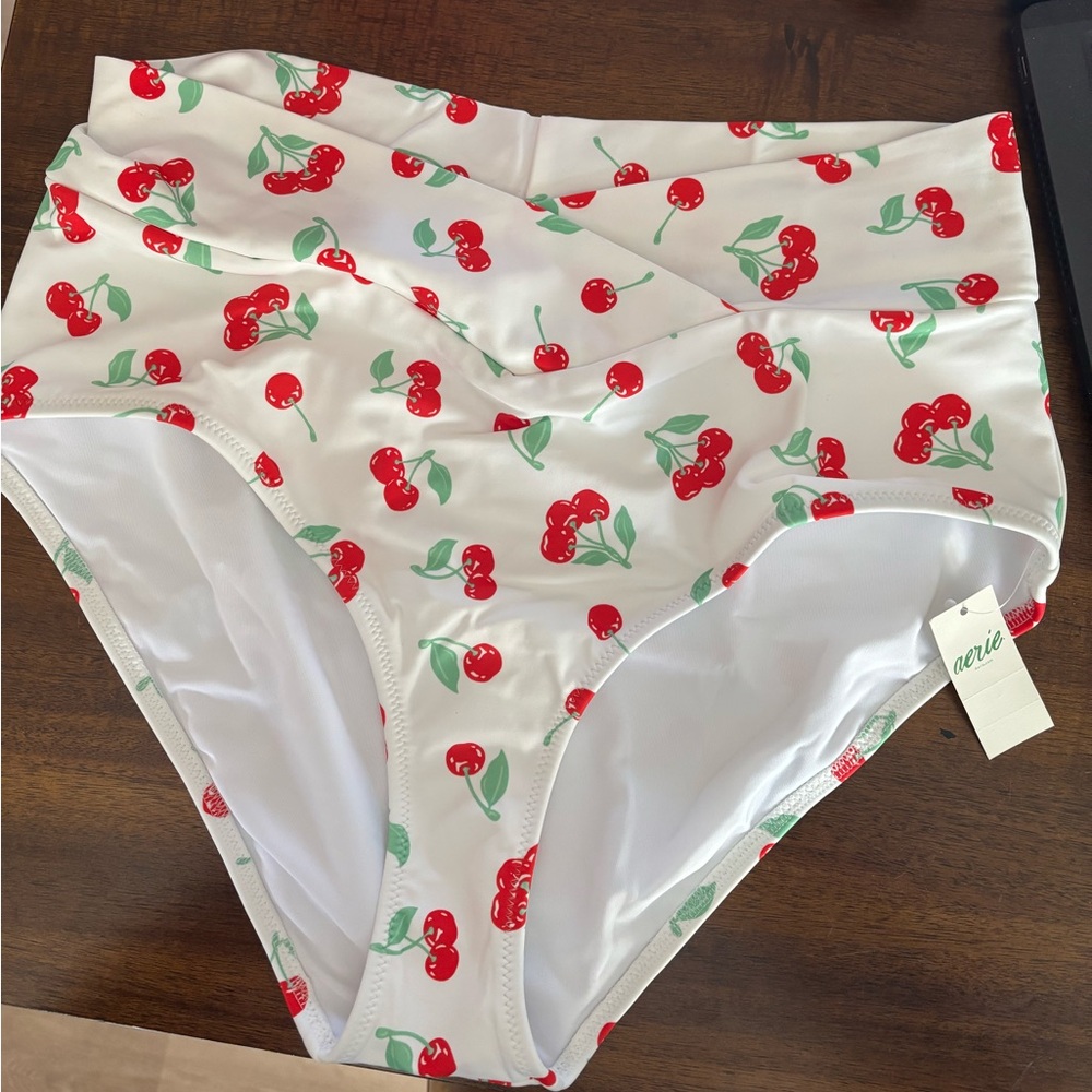 Aerie Crossover High Waist Full Coverage Bikini Bottoms size L NWT